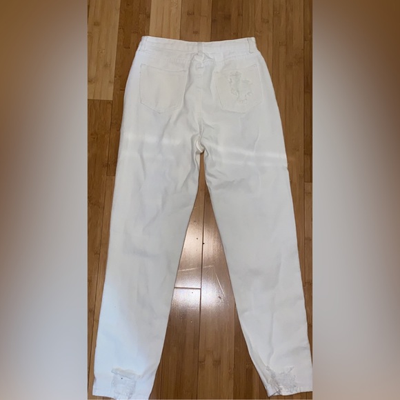 High Waisted Ripped Straight White Jeans - Picture 3 of 6